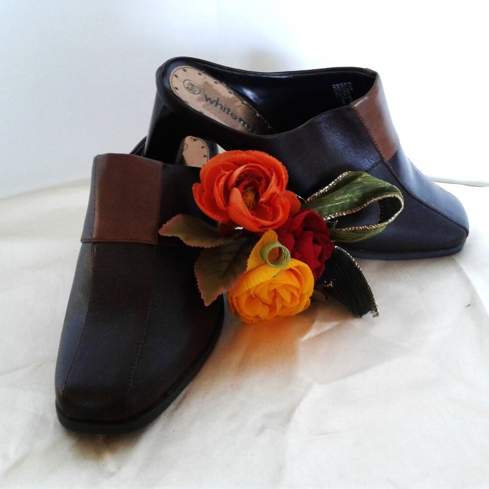White mt. patches clog mule heels